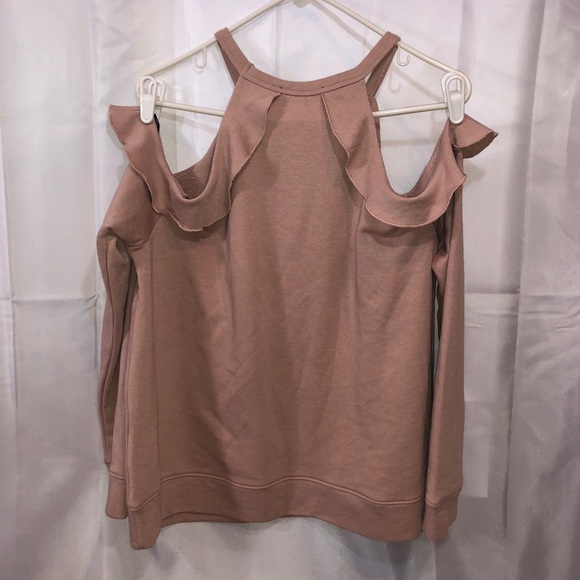 NWOT Mixed Threads Cold Shoulder Ruffled Top XL - Picture 3 of 3